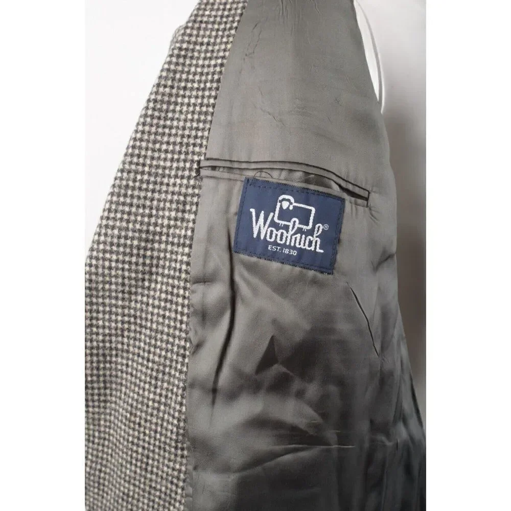 Woolrich Mens Wool Houndstooth Blazer Suit Jacket Large Black White Sport Coat